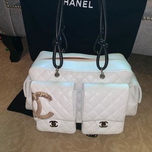 Chanel Cambon Reporter White Quilted / Python CC